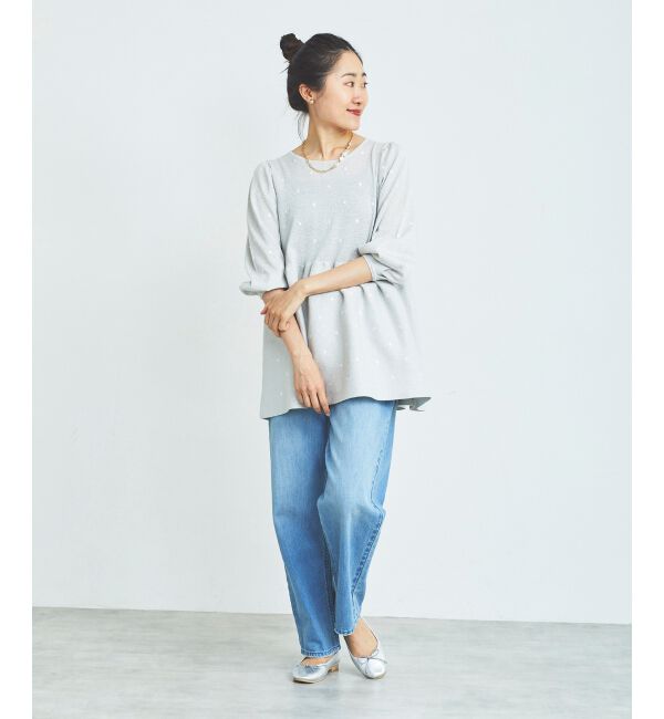 le.coeur blanc「《手洗い可能》Perle Peche ラメドット刺繍ペプラムニット」|ニット・セーター|