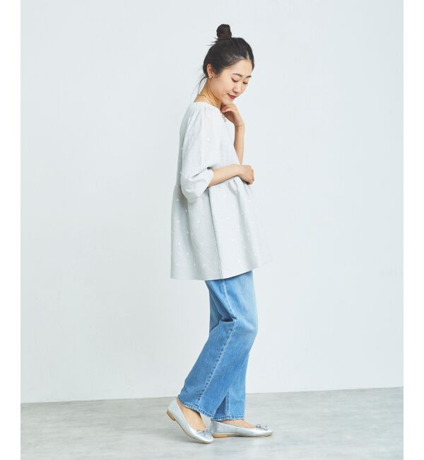 le.coeur blanc「《手洗い可能》Perle Peche ラメドット刺繍ペプラムニット」|ニット・セーター|