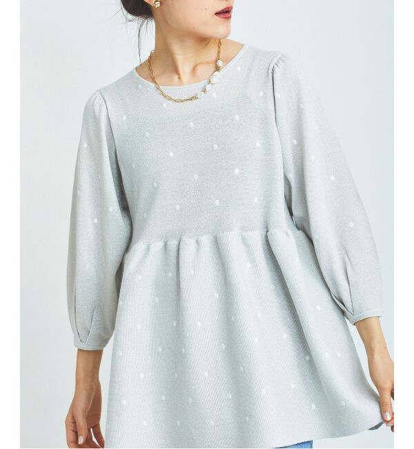 le.coeur blanc「《手洗い可能》Perle Peche ラメドット刺繍ペプラムニット」|ニット・セーター|