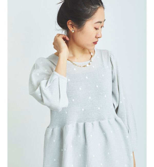 le.coeur blanc「《手洗い可能》Perle Peche ラメドット刺繍ペプラムニット」|ニット・セーター|