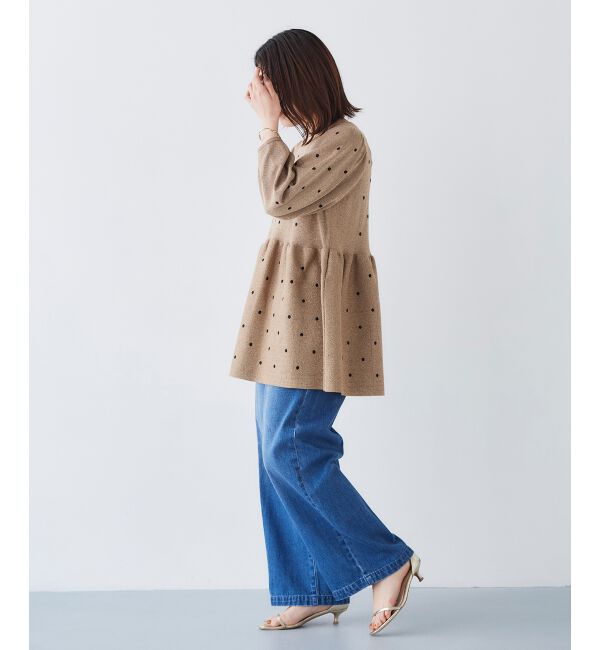 le.coeur blanc「《手洗い可能》Perle Peche ラメドット刺繍ペプラムニット」|ニット・セーター|