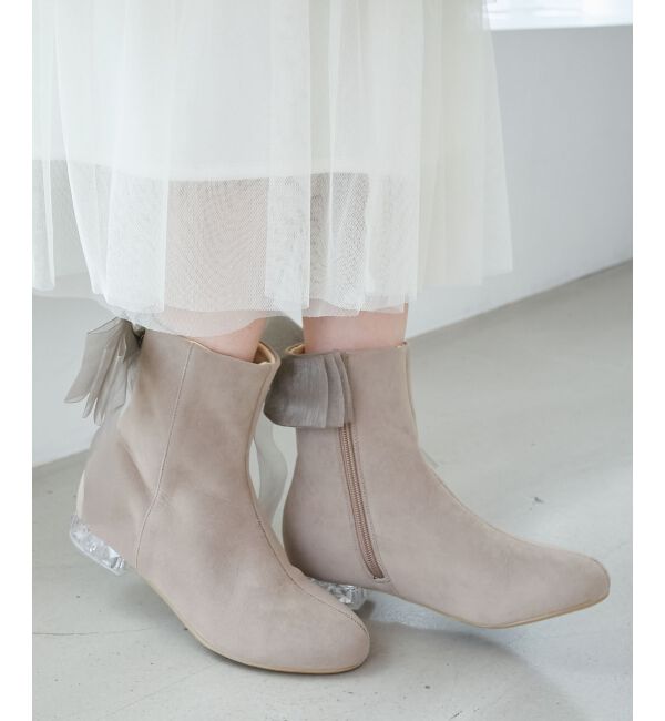  「☆ローヒール取り外しリボンブーツ」|ショートブーツ|