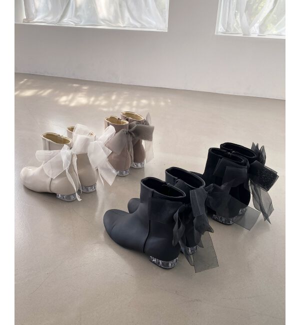  「☆ローヒール取り外しリボンブーツ」|ショートブーツ|