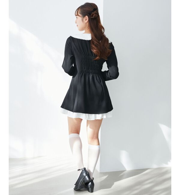  「襟付きレイヤード風ミニワンピース」|ワンピース|