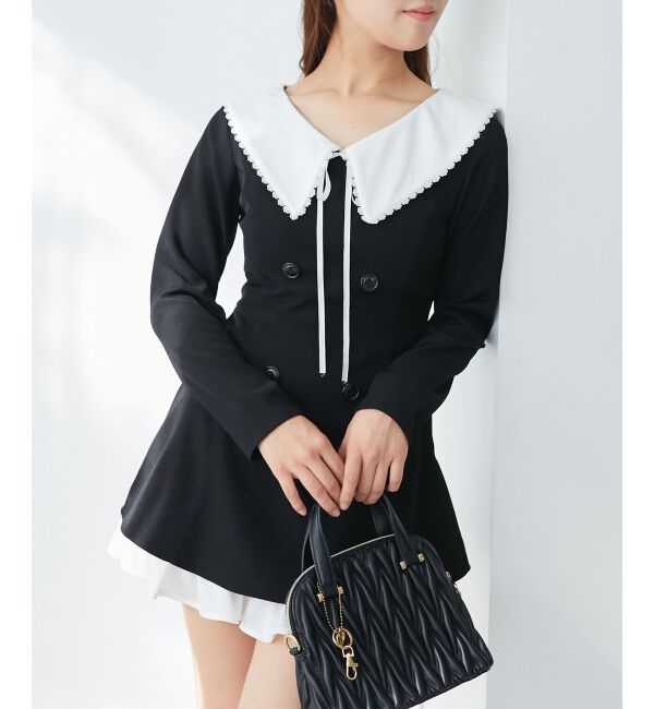  「襟付きレイヤード風ミニワンピース」|ワンピース|