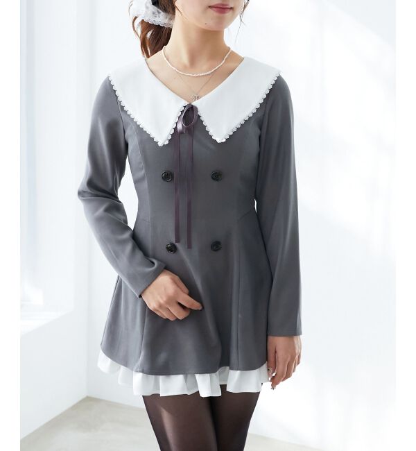  「襟付きレイヤード風ミニワンピース」|ワンピース|