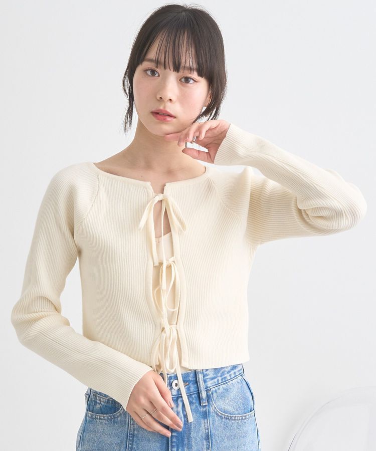 earth music&ecology「フロントリボンリブニットカーディガン」|カーディガン|Ivory