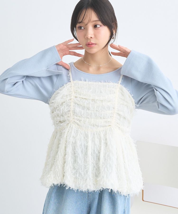 earth music&ecology「フロントギャザーフリンジキャミトップス」|ベスト・ジレ|