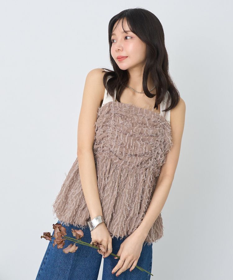 earth music&ecology「フロントギャザーフリンジキャミトップス」|ベスト・ジレ|