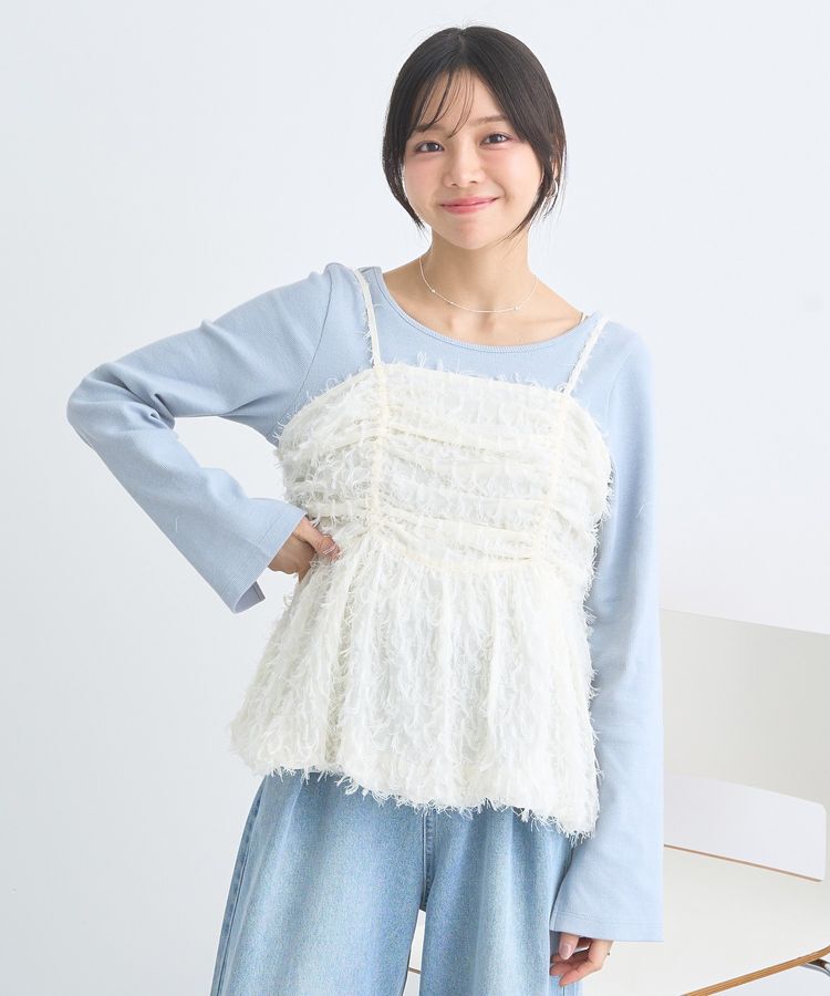 earth music&ecology「フロントギャザーフリンジキャミトップス」|ベスト・ジレ|