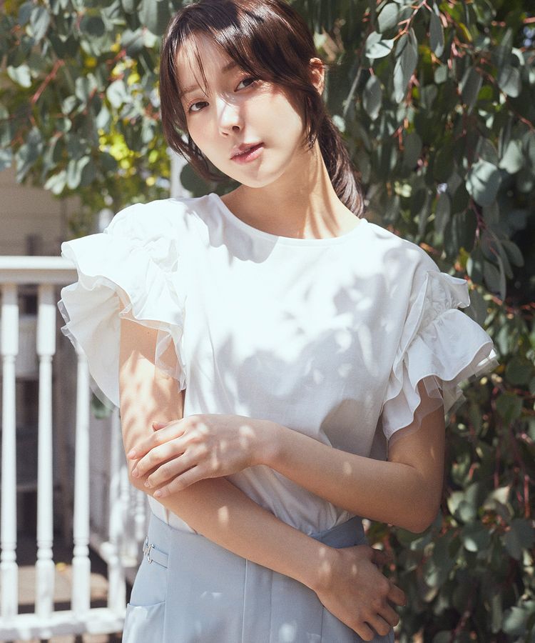 earth music&ecology「ギャザーフリルスリーブカットソー」|Tシャツ・カットソー|