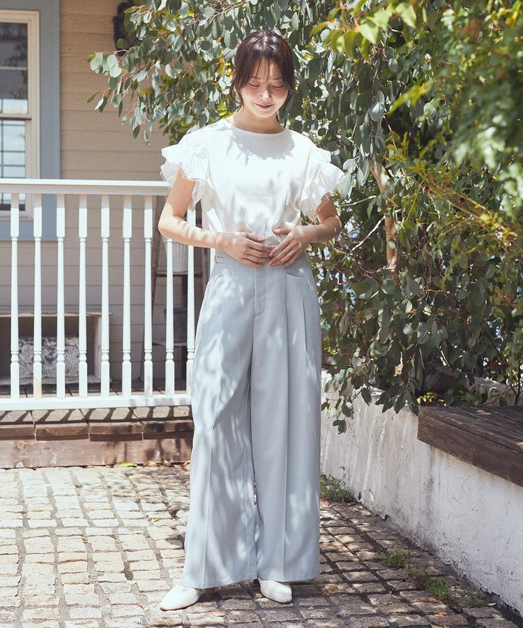 earth music&ecology「ギャザーフリルスリーブカットソー」|Tシャツ・カットソー|