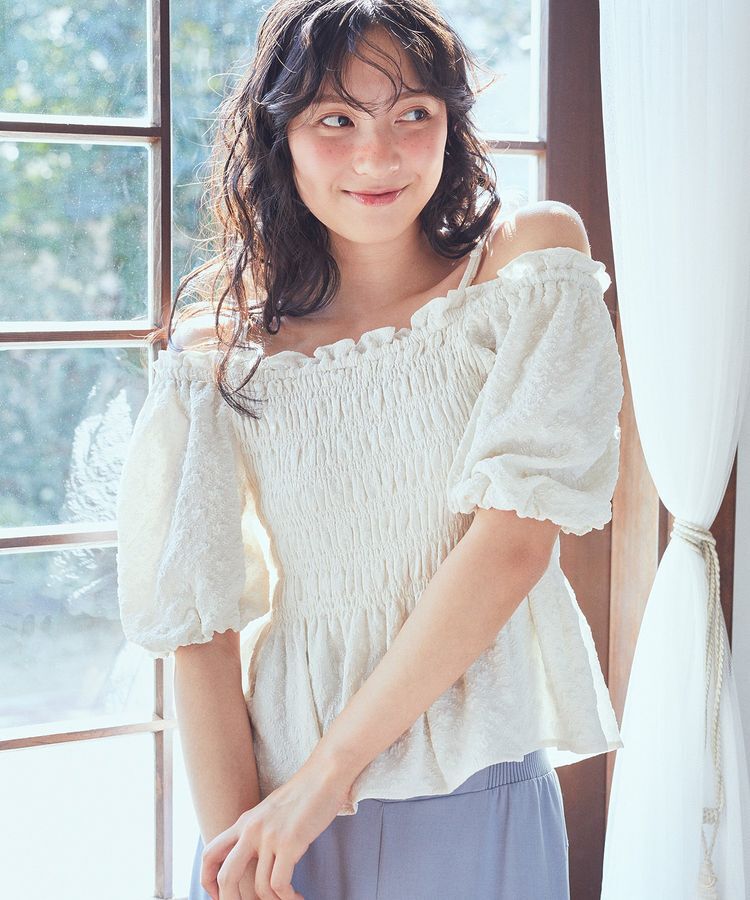 earth music&ecology「2wayオフショルジャガードブラウス」|シャツ・ブラウス|