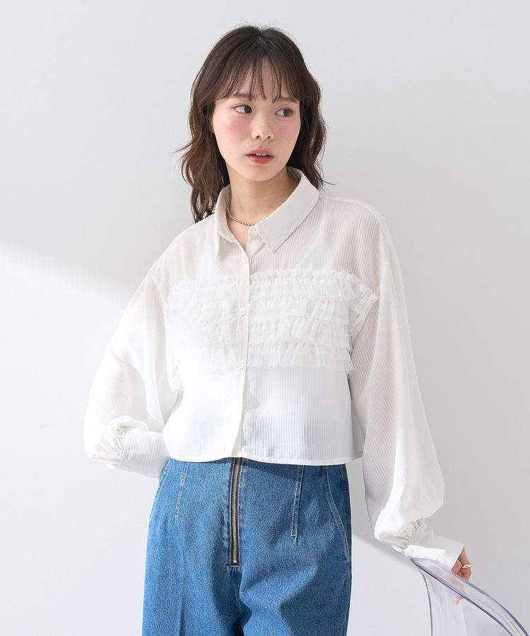 earth music&ecology「フロントチュールフリルクロップドシャツ」|シャツ・ブラウス|