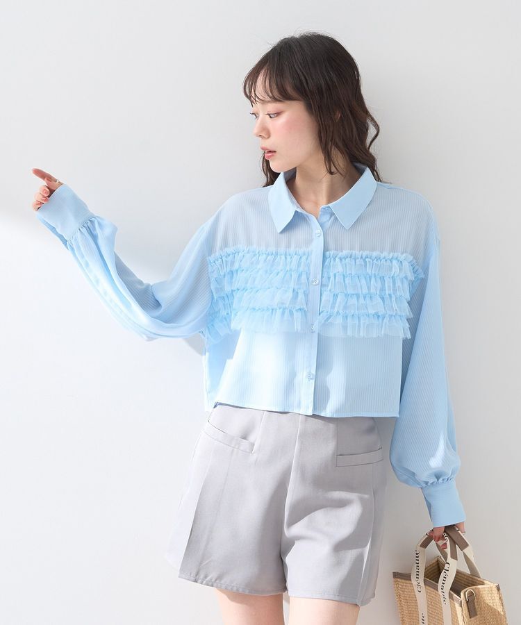 earth music&ecology「フロントチュールフリルクロップドシャツ」|シャツ・ブラウス|