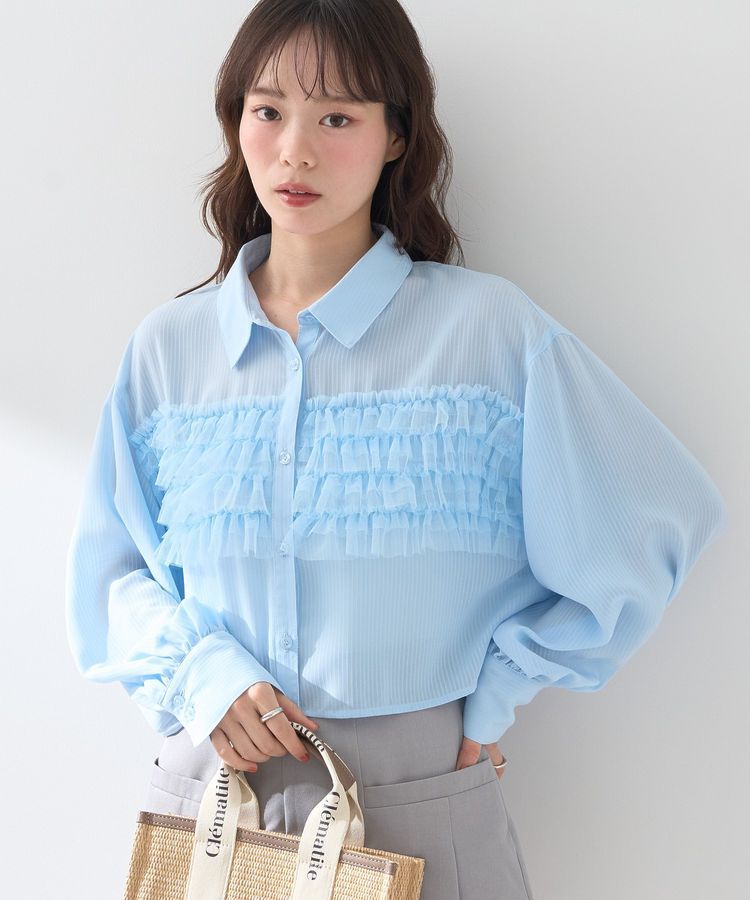 earth music&ecology「フロントチュールフリルクロップドシャツ」|シャツ・ブラウス|Sax