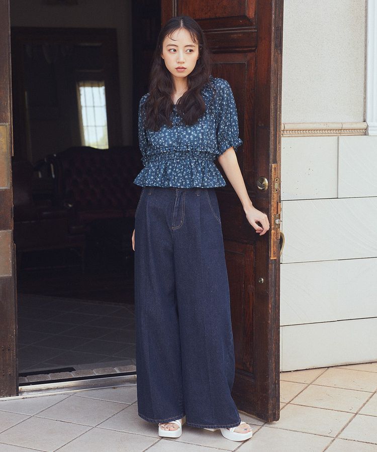 earth music&ecology「フラワー刺繍フリルヘムブラウス」|シャツ・ブラウス|