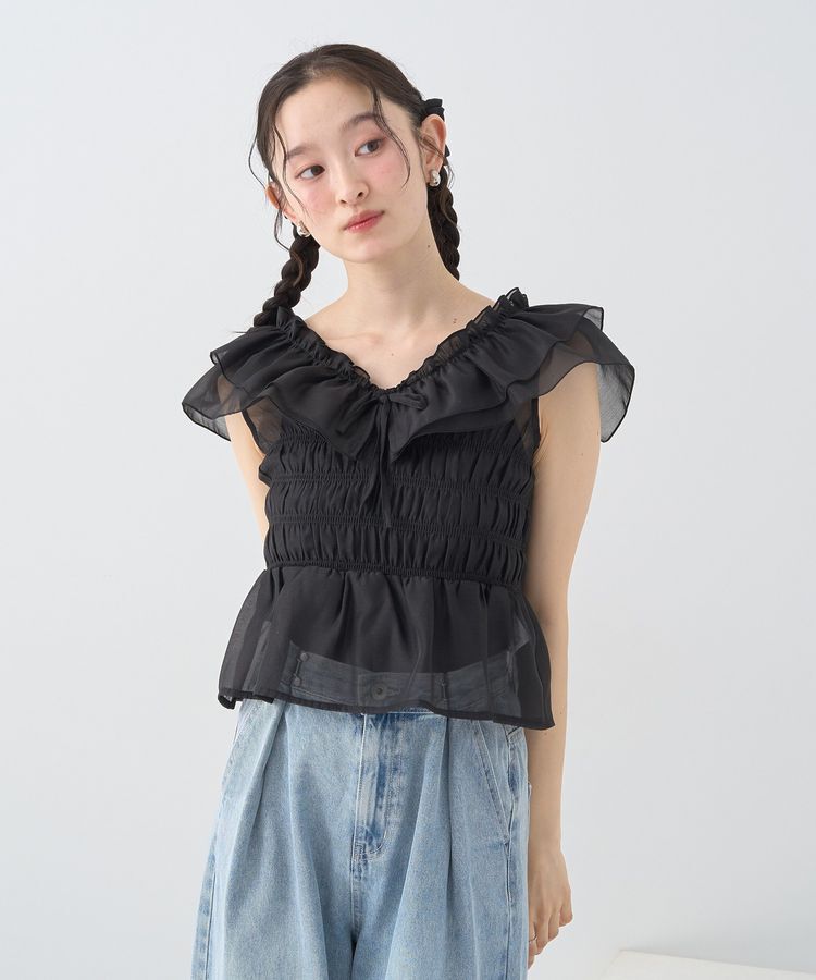 earth music&ecology「ダブルフリルノースリブラウス」|シャツ・ブラウス|