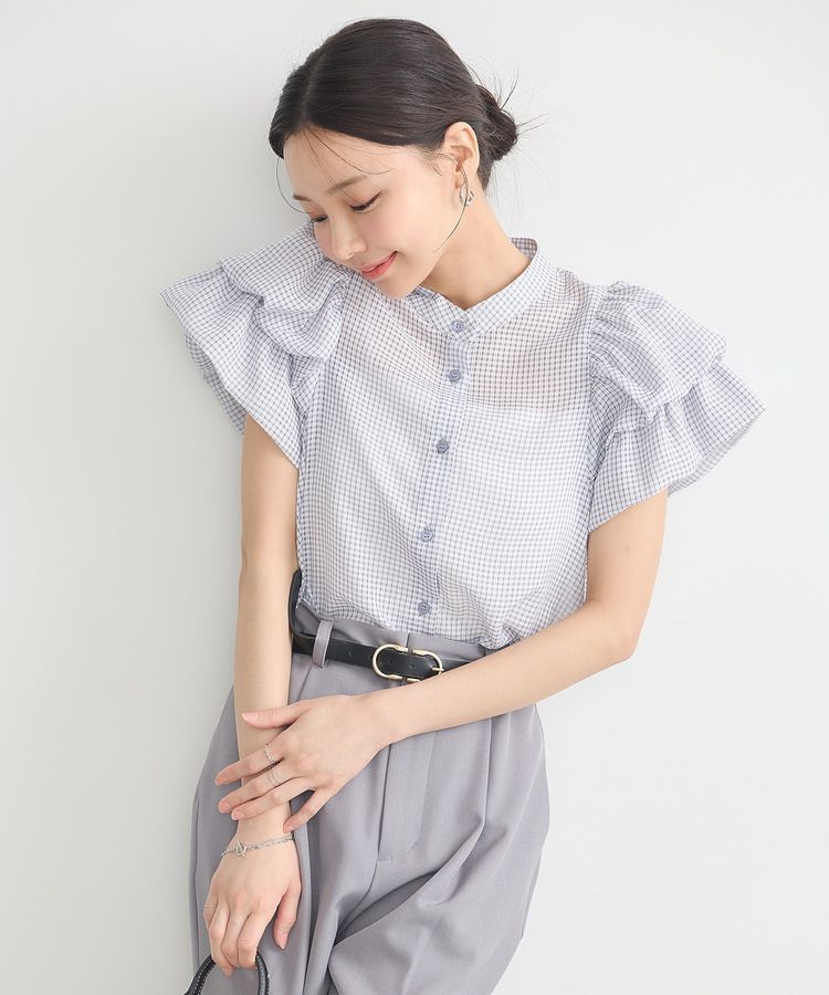 earth music&ecology「ミニチェックバルーンスリーブブラウス」|シャツ・ブラウス|