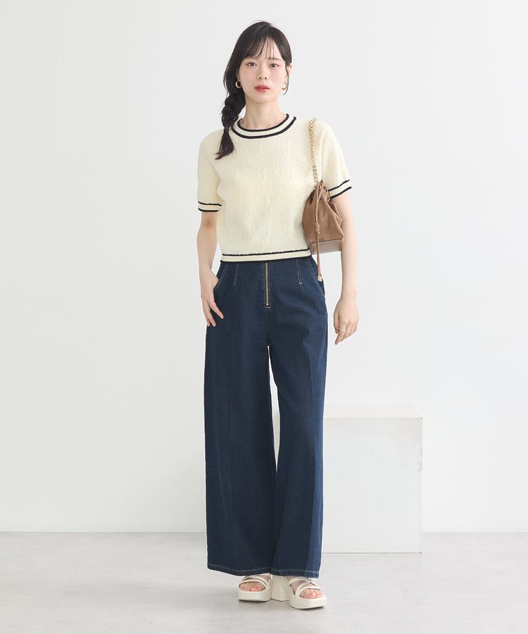 earth music&ecology「バイカラーフラワージャガードニットプルオーバー」|ニット・セーター|