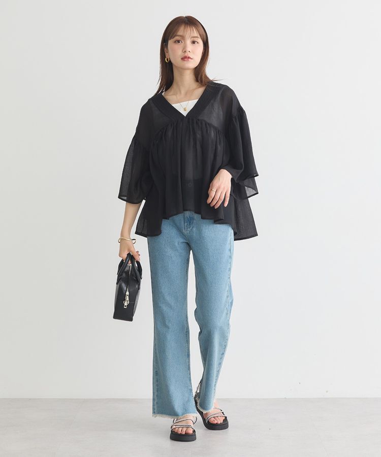 earth music&ecology「Vネックギャザーブラウス」|シャツ・ブラウス|