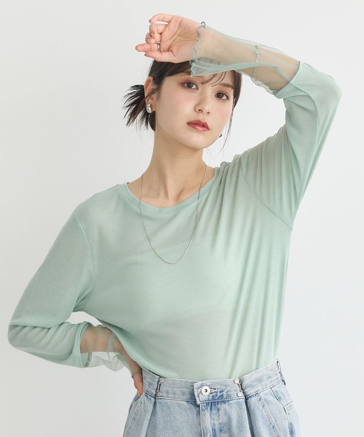 earth music&ecology「シアースリーブプルオーバー」|Tシャツ・カットソー|Light Green