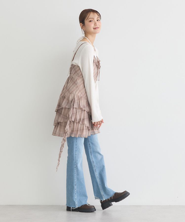 earth music&ecology「フロントリボンチェックミニキャミワンピース」|ワンピース|