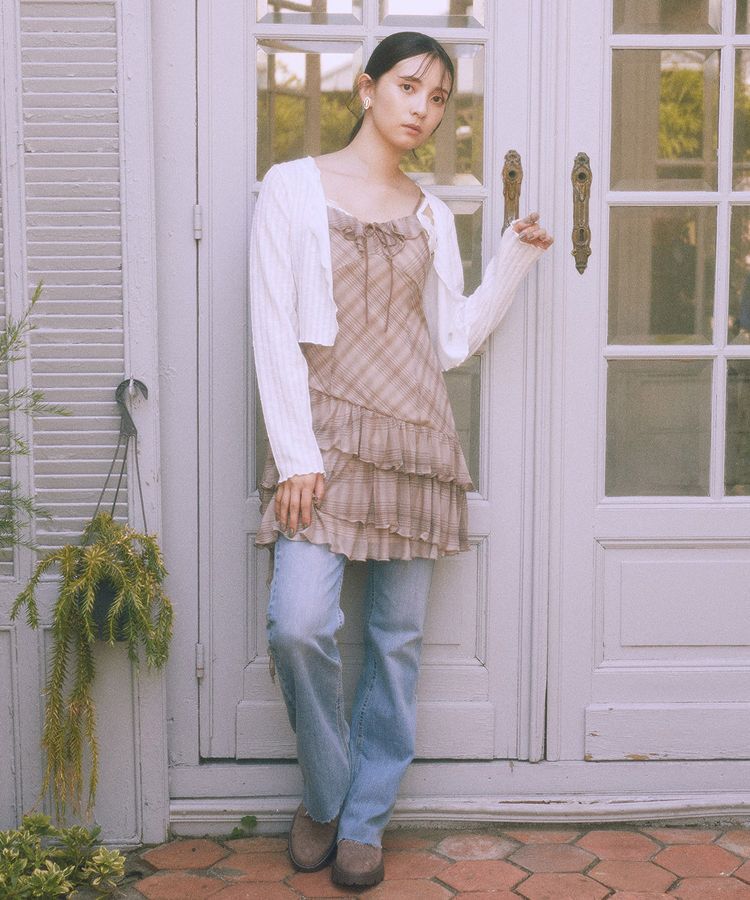 earth music&ecology「フロントリボンチェックミニキャミワンピース」|ワンピース|