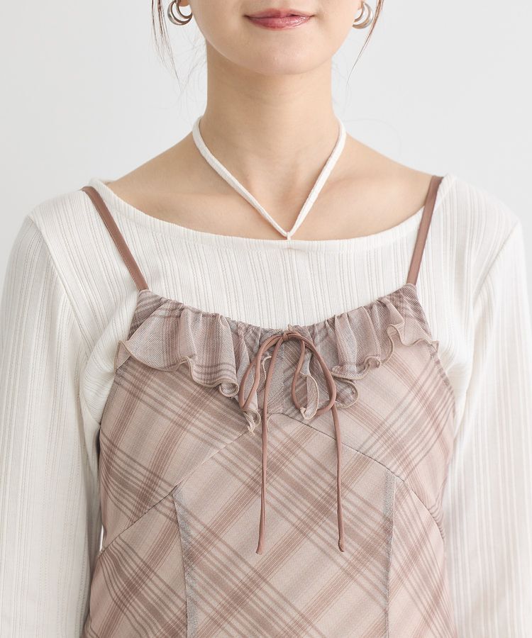 earth music&ecology「フロントリボンチェックミニキャミワンピース」|ワンピース|