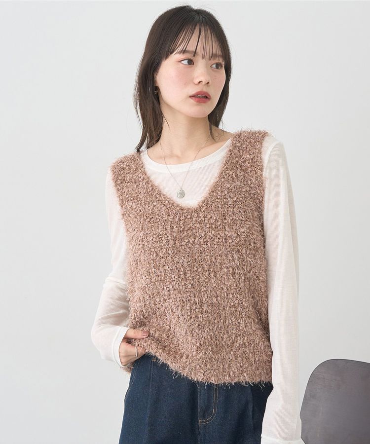 earth music&ecology「ポンポンヤーンベスト」|ベスト・ジレ|