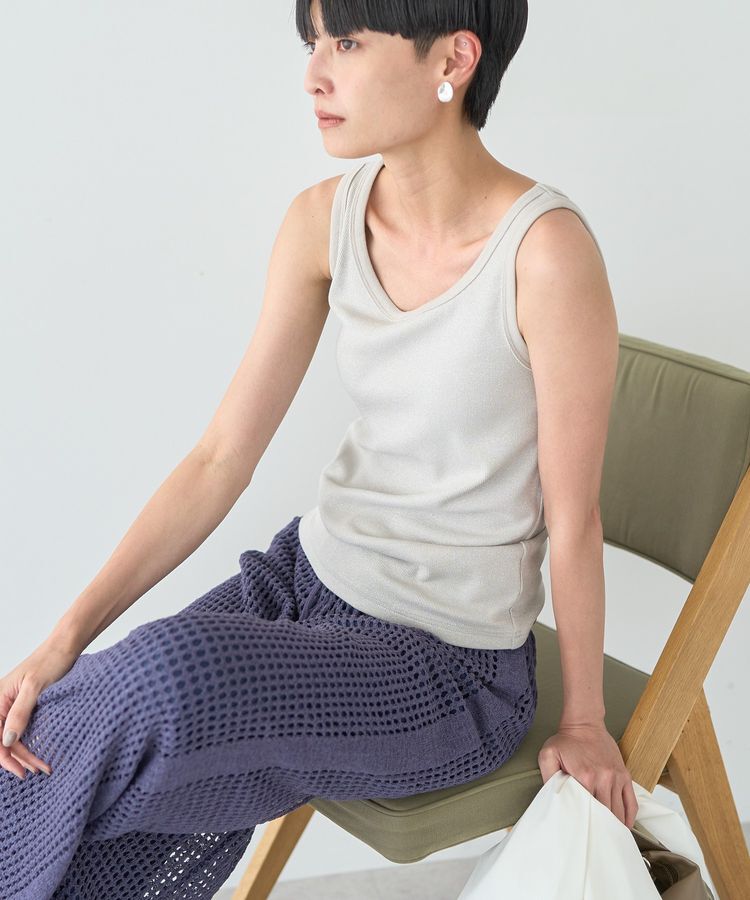 AMERICAN HOLIC「ラメテレコタンクトップ」|インナー|Gray Beige