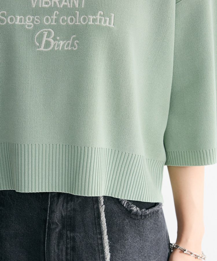 Green Parks「・ELENCARE DUE ロゴ刺繍6分袖ニット」|ニット・セーター|