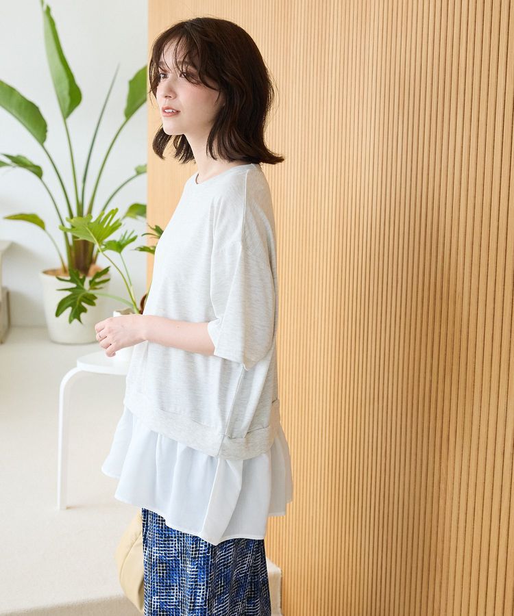 Green Parks「裾フリルドッキング5分袖プルオーバー」|Tシャツ・カットソー|Oatmeal