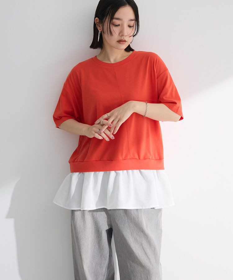 Green Parks「裾フリルドッキング5分袖プルオーバー」|Tシャツ・カットソー|