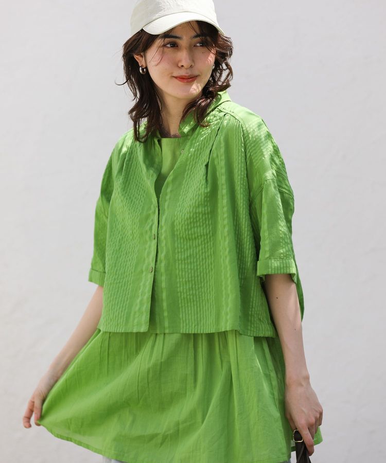 Green Parks「インド綿 SET2点 ギャザーシャツ+布帛インナー」|シャツ・ブラウス|Green