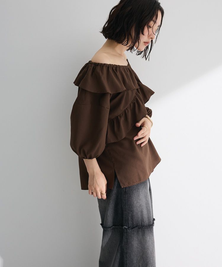 Green Parks「2way フリルショートスリーブブラウス」|シャツ・ブラウス|Brown