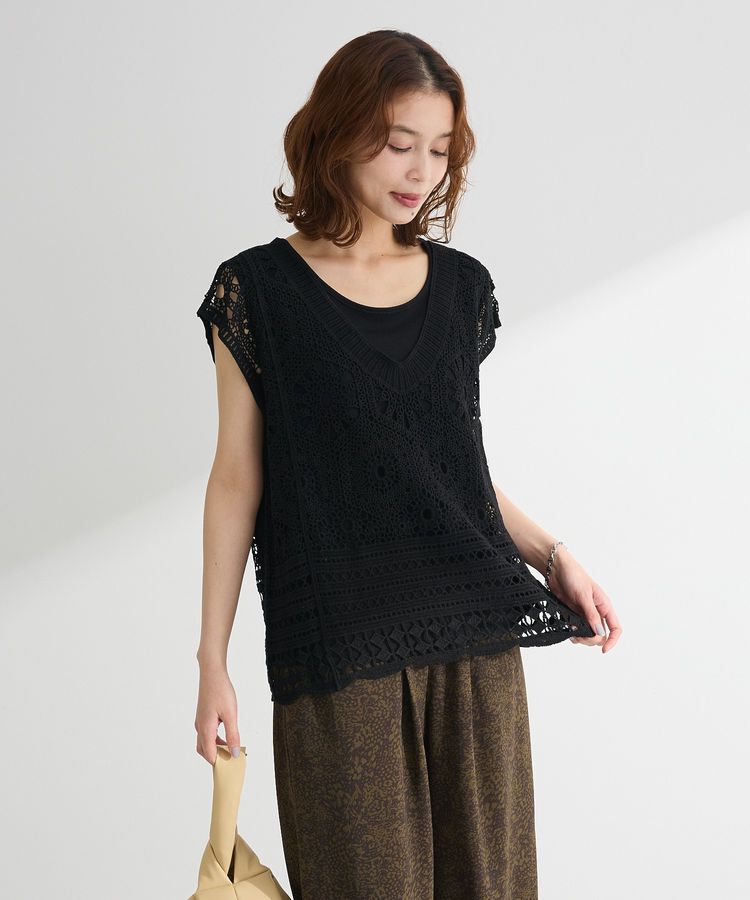 armonia「SET2点クロシェプルオーバー+タンクトップ」|Tシャツ・カットソー|Black