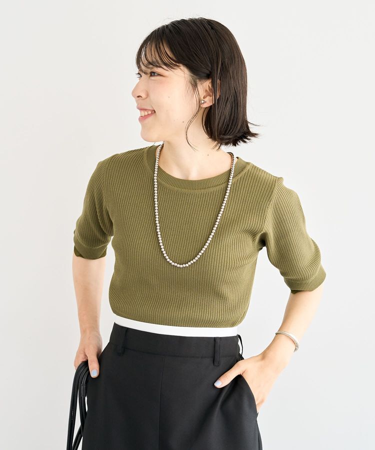 Green Parks「袖レイヤー5分袖ニットプルオーバー」|ニット・セーター|