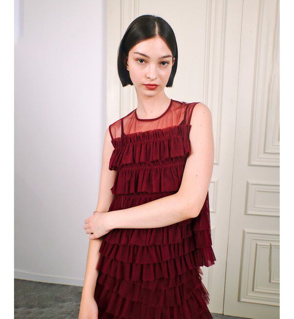 LOULOU WILLOUGHBY「【LOULOU WILLOUGHBY】チュールブラウス」|シャツ・ブラウス|ボルドー