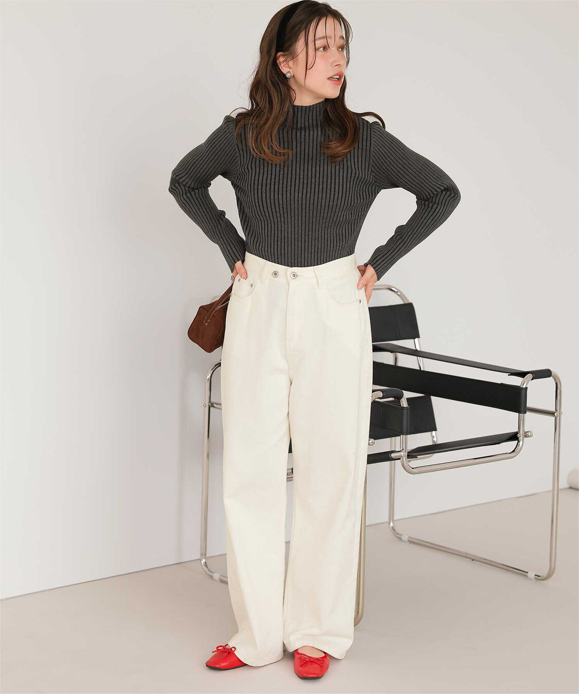 titivate「ウォッシャブルボトルネック配色デザインニット」|ニット・セーター|