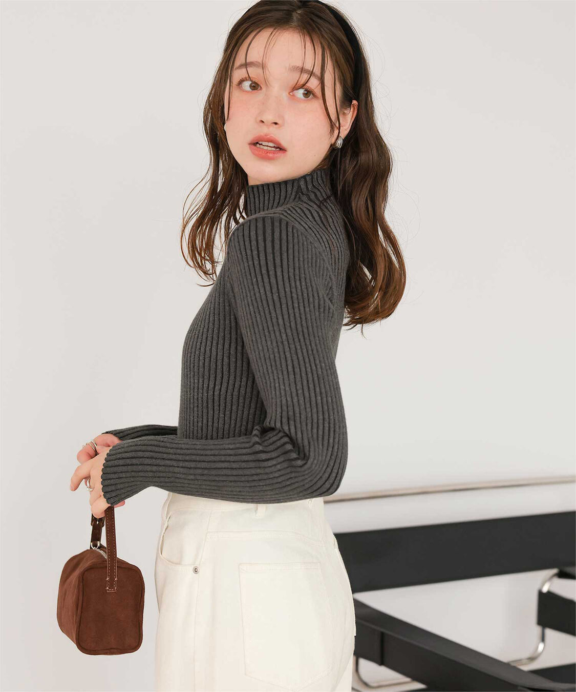 titivate「ウォッシャブルボトルネック配色デザインニット」|ニット・セーター|