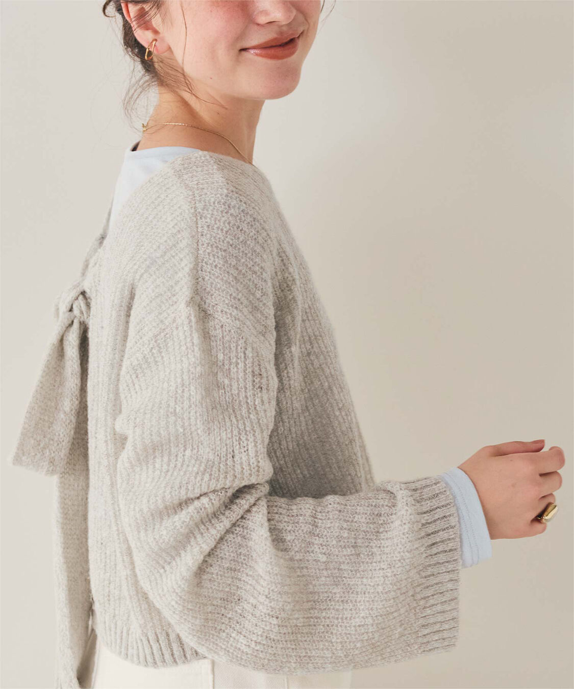 titivate「【いつきさんコラボアイテム】前後2wayリボンデザインシアーローゲージニット」|ニット・セーター|