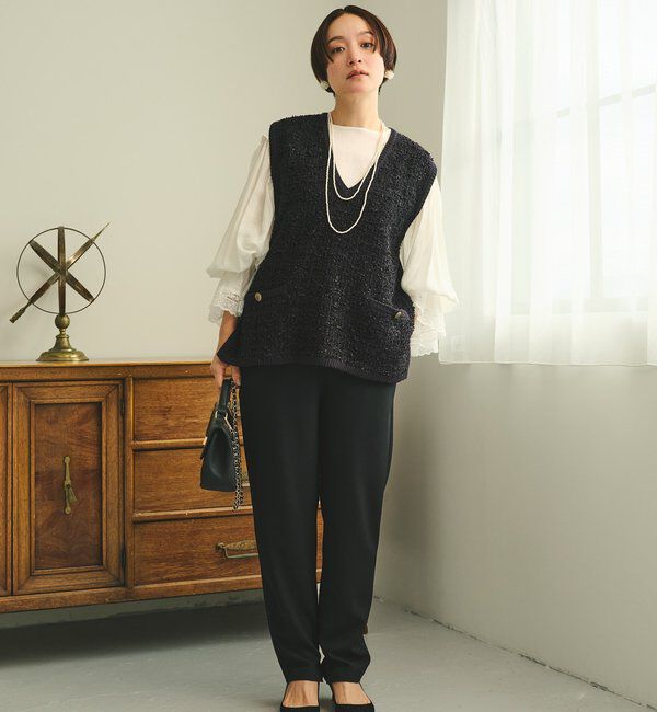  「ツィードライクニットベスト」|ニット・セーター|ネイビー