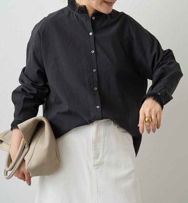  「襟袖プリーツレースブラウス」|シャツ・ブラウス|ブラック