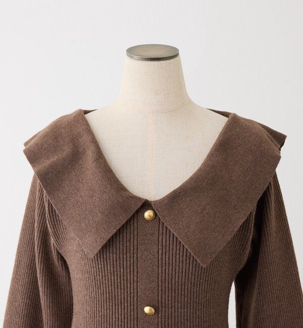  「襟付き金ボタンニットロングワンピース」|ワンピース|