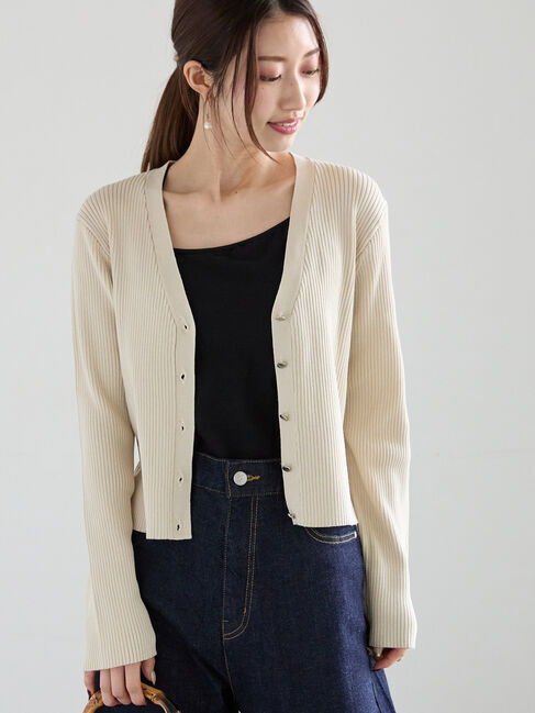Te chichi「リブVネックカーディガン《2025spring catalog item》」|カーディガン|ベージュ