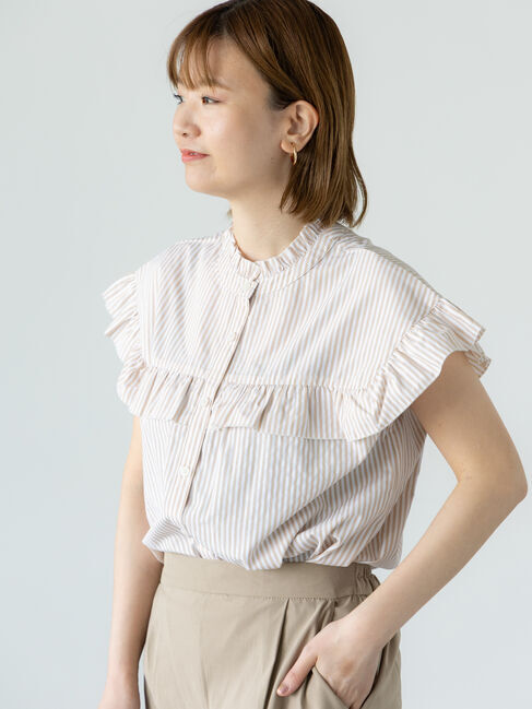 Lugnoncure「【イージーケア】無地/柄アソートフリルブラウス」|シャツ・ブラウス|ベージュ