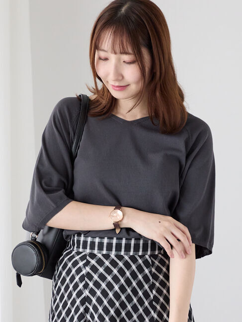 Te chichi TERRASSE「【抗菌防臭】Vネックドルマンニット」|ニット・セーター|チャコールグレー