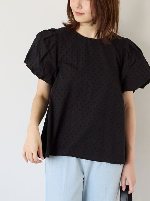 Te chichi TERRASSE「ストライプドットジャカードパフ袖ブラウス」|シャツ・ブラウス|ブラック