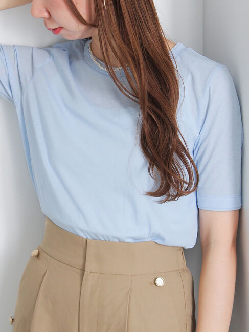 Te chichi「ハーフスリーブレイヤードシアーTOPS」|Tシャツ・カットソー|サックスブルー